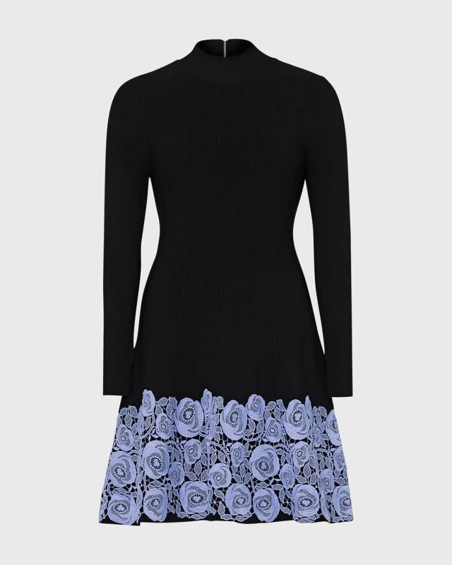 Khai Ribbed Lace-Trim Mini Dress